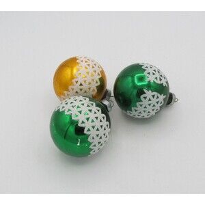 Vintage Glitter Stenciled glass Christmas Tree Ornaments Rauch Ind. Lot of 3